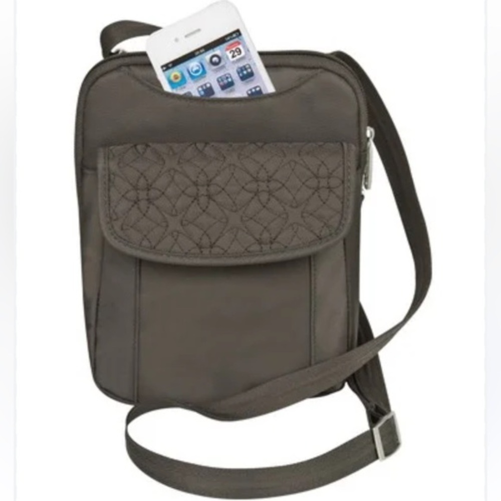 Travelon Anti-theft Signature Quilted Slim Pouch Bag Truffle Brown